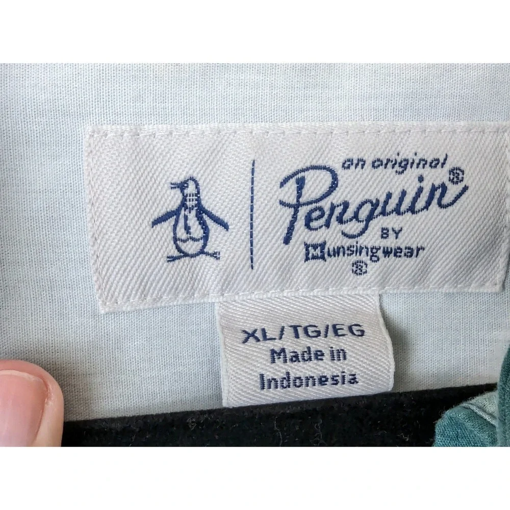 Original Penguin Shirt Mens XL Teal Floral Button Front Short Sleeve Pocket - Picture 4 of 9